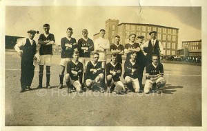 The Holyoke Falcos around 1921. The photo was likely taken at the club's Berkshire Street ground. You can almost see what looks to be the grandstand in the upper left of the image. Image: © Laurel O'Donnell 1995 - 2006; http://www.holyokemass.com/quickclicks/qc_006_falcos/